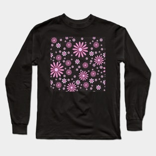 Flower Power Giant Daisies in Pink on Black Long Sleeve T-Shirt